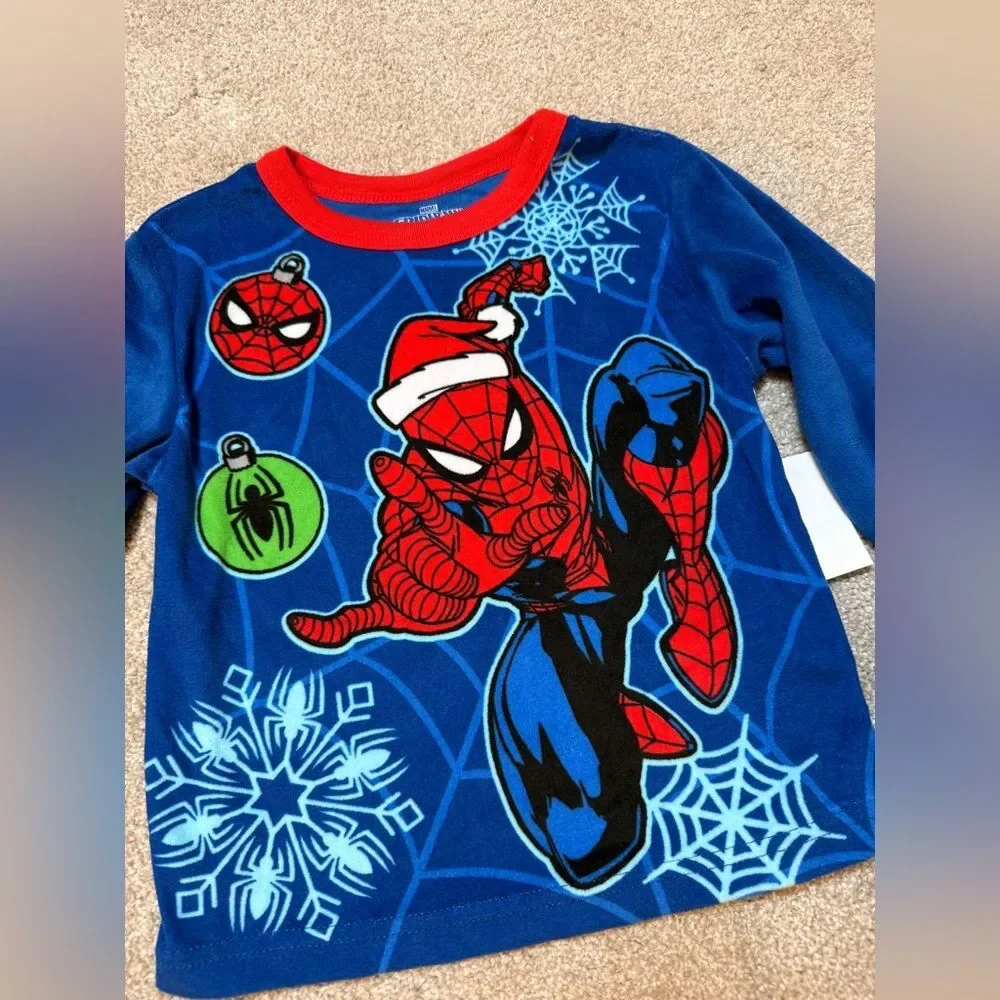 Marvel Spider-Man Blue and Red Toddler 3T PJ Top Only Christmas Santa Hat